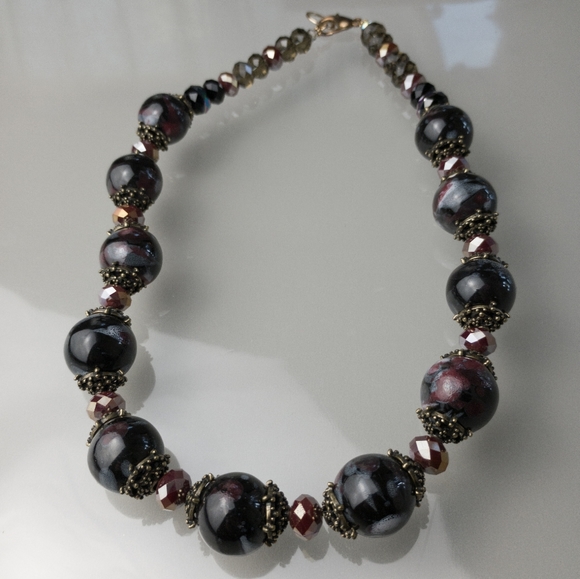 Italian Handmade Beaded Necklace Luxury Clasp Purple & Red Jewelry - Picture 12 of 12